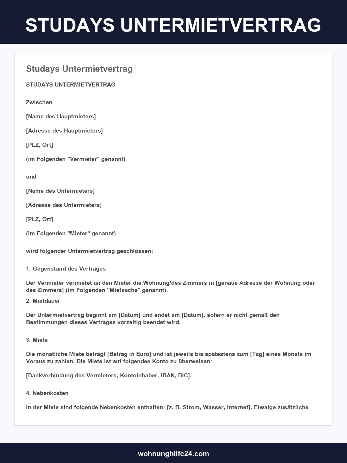 Studays Untermietvertrag